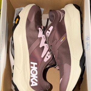 Hoka Women's Mauve Trail Running Shoes with Cream Sole and Pink Accents